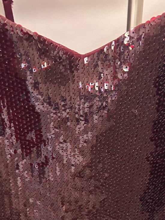 Express Burgundy Sequin Spaghetti Strap Midi Dress - Picture 7 of 11